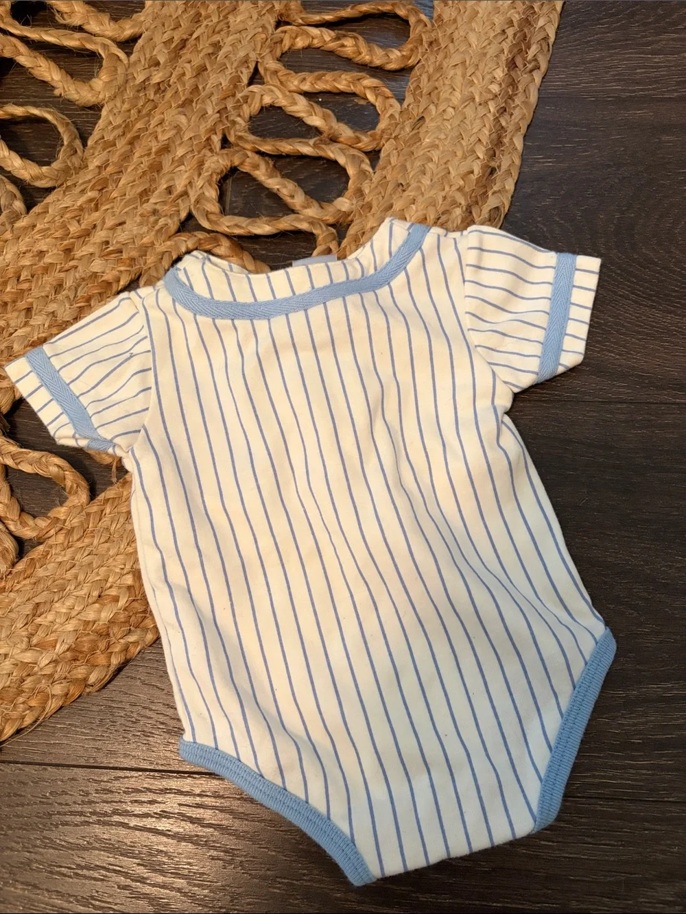 Baby Grand Blue Pinstripe 'Champ' Cotton One-Piece Bodysuit 3-6months
